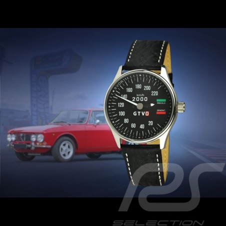Montre compteur de vitesse Alfa Romeo 2000 GTV boitier chrome / fond noir / chiffres blancs