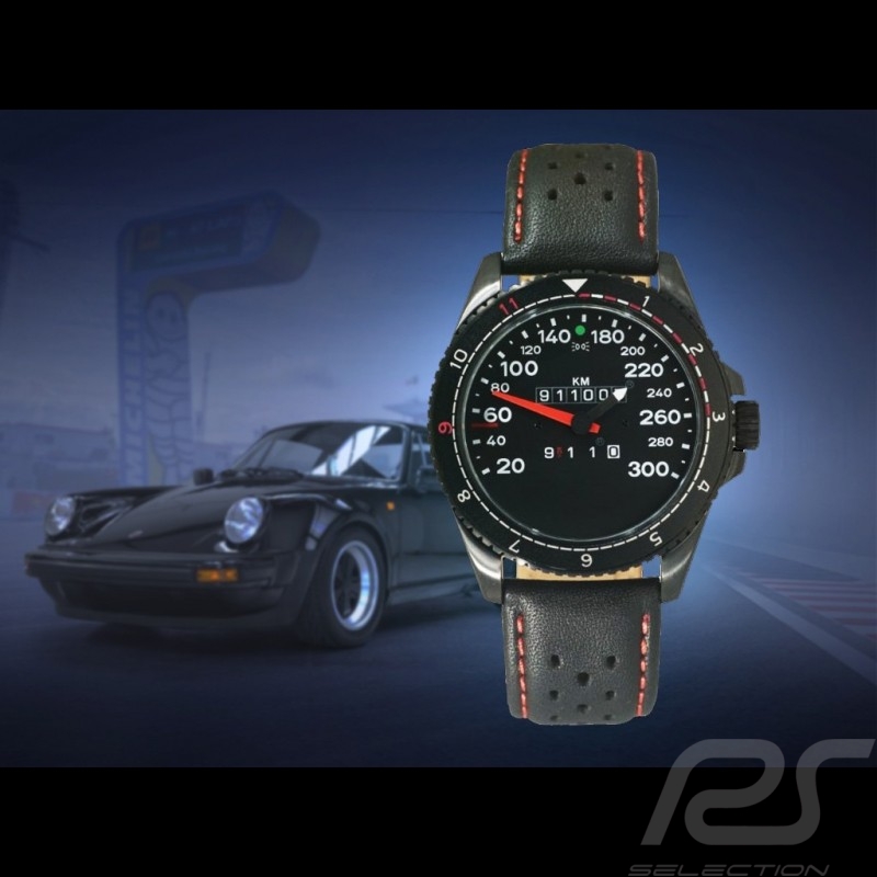 Porsche 911 Turbo 3.3 speedometer Watch black case / black dial / white numbers