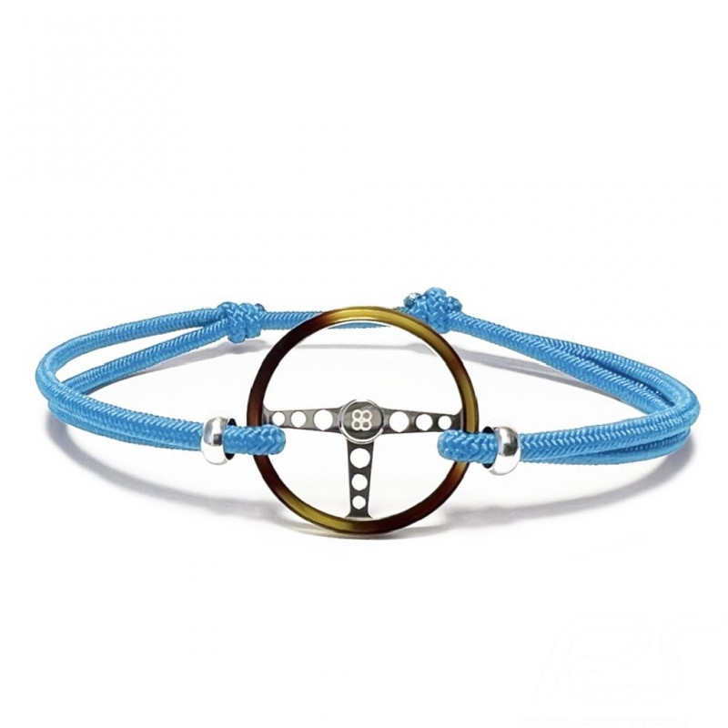 Classic-Lenkrad Armband Silber / Acetat finish farbige Schnur in Miami Blau Made in France