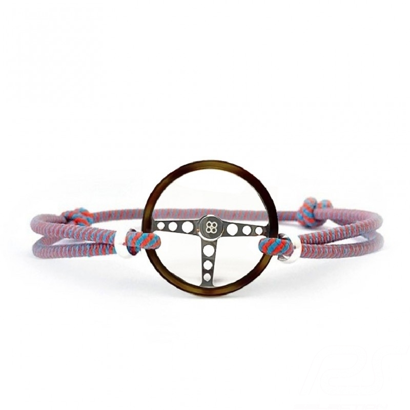 Classic-Lenkrad Armband Silber / Acetat finish farbige Schnur in Gulf Blau Made in France