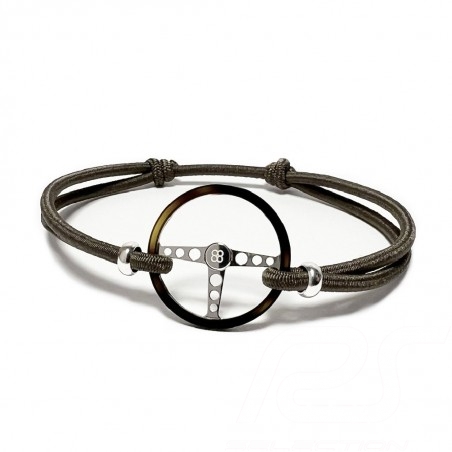 Classic wheel bracelet Silver / Acetate finish Coloured cord Brown Made in France