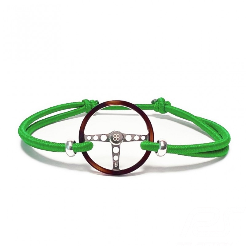 Classic wheel bracelet Silver / Acetate finish Coloured cord Green Made in France