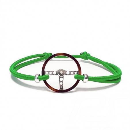 Classic wheel bracelet Silver / Acetate finish Coloured cord Green Made in France