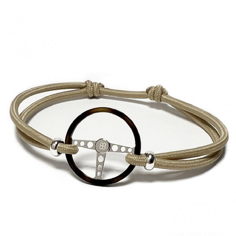 Classic-Lenkrad Armband Silber / Acetat finish farbige Schnur in Kaschmirbeige Made in France