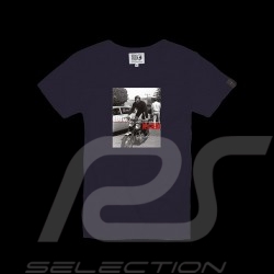 Steve McQueen T-shirt Moto Bonneville T100 Dark Blue Hero Seven - men