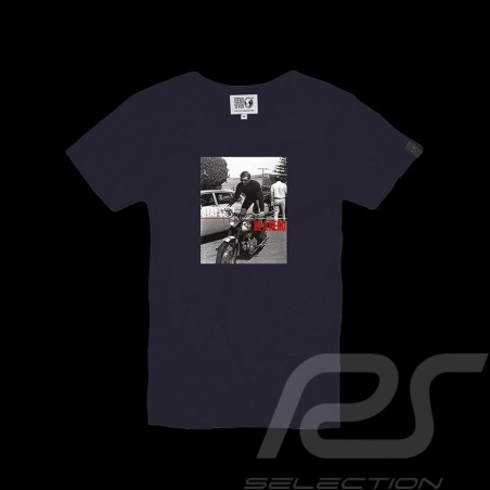T-Shirt Steve McQueen Moto Bonneville T100 Dunkelblau Hero Seven - Herren