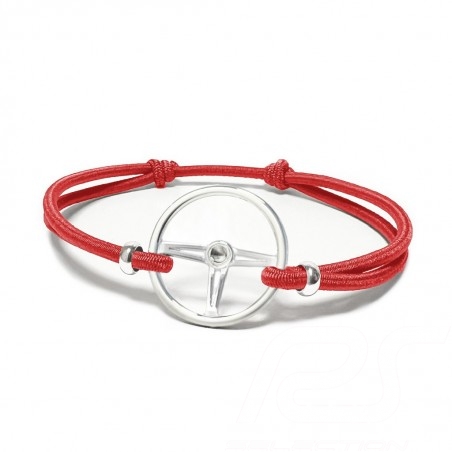 Sport-Lenkrad Armband Silber finish farbige Schnur in Rot Made in France