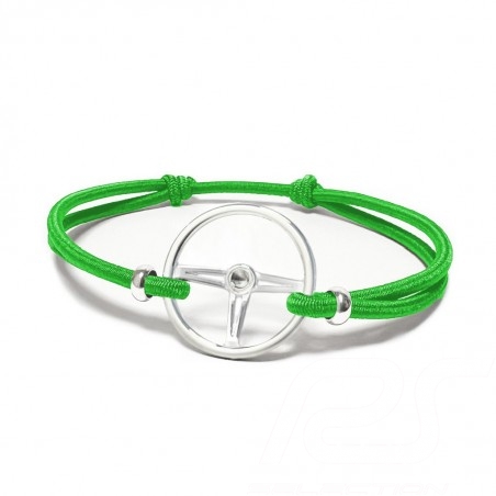 Sports wheel bracelet Silver finish Coloured cord Green Made in France