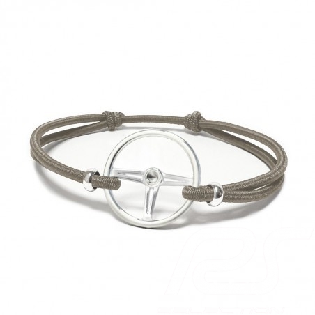 Sports wheel bracelet Silver finish Coloured cord Cashmere Beige Made in France