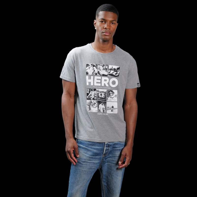 T-shirt Hero Seven Steve McQueen - Imprimé Légende American Driver, Gris Chiné - Tailles S/M/L, Neuf Avec étiquette
