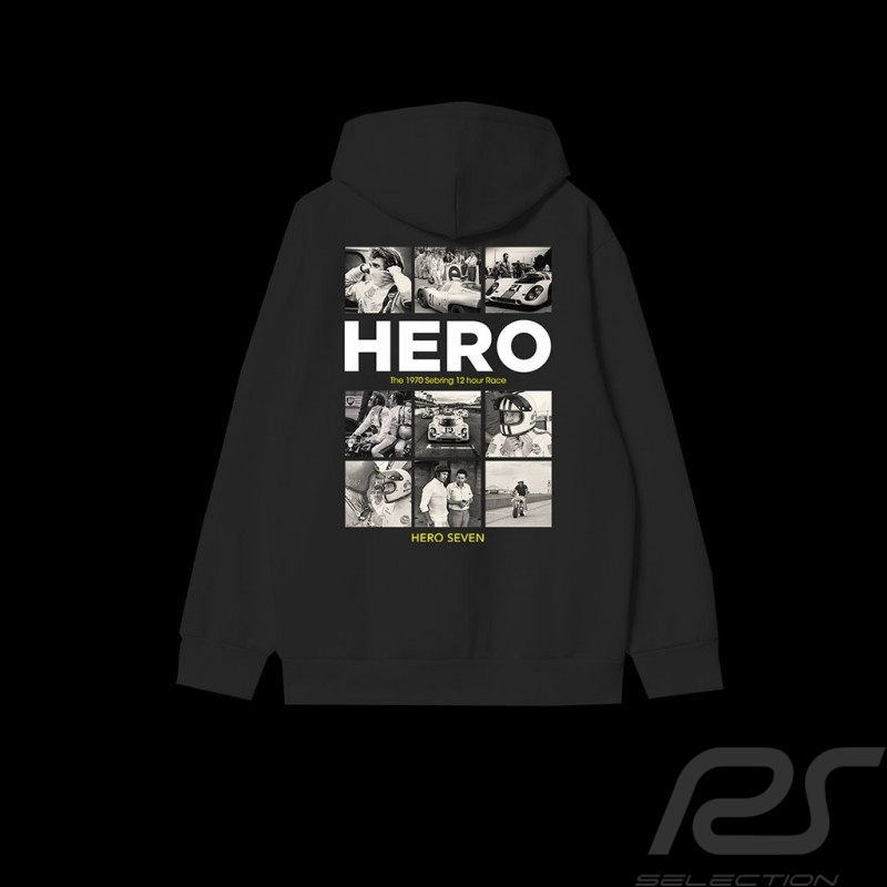 Sweatshirt à capuche Steve McQueen Mosaique 12h Sebring 1970 Noir Hero Seven - homme