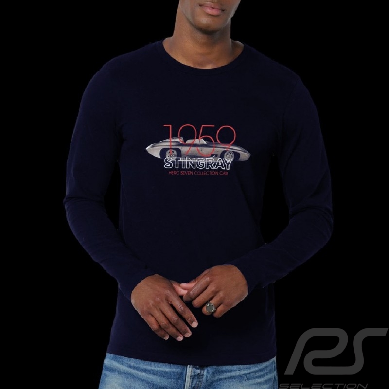 T-shirt 1959 Corvette Stingray Racer Lange Ärmel Marineblau Hero Seven - Herren