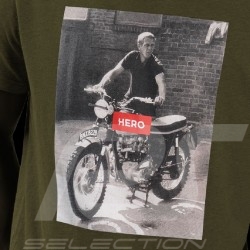 T-shirt Steve McQueen Triumph Bonneville ISDT 1964 Vert olive Hero Seven - homme