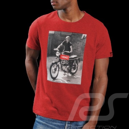 T-shirt Steve McQueen Triumph Bonneville ISDT 1964 Rouge Hero Seven - homme