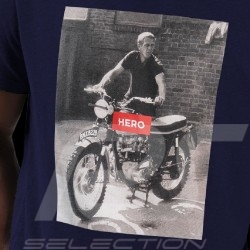 T-shirt Steve McQueen Triumph Bonneville ISDT 1964 Navy blue Hero Seven - men