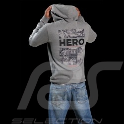 Sweatshirt Steve McQueen Mosaique 12h Sebring 1970 à capuche Gris Hero Seven - homme