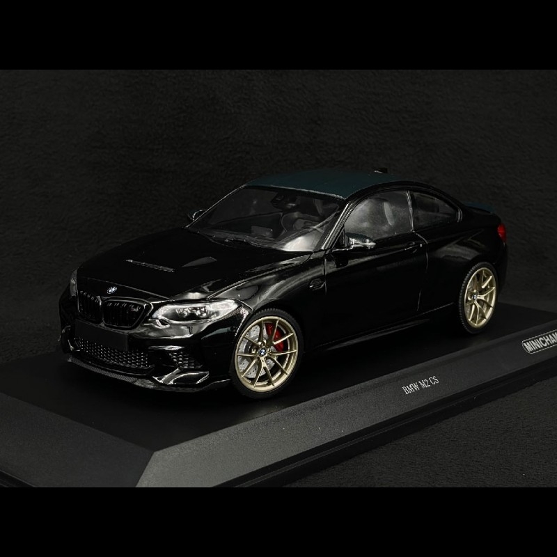 2020 BMW M2 CS Black Metallic with Carbon Top and Gold Wheels 1/18 Diecast  Model Car by Minichamps 