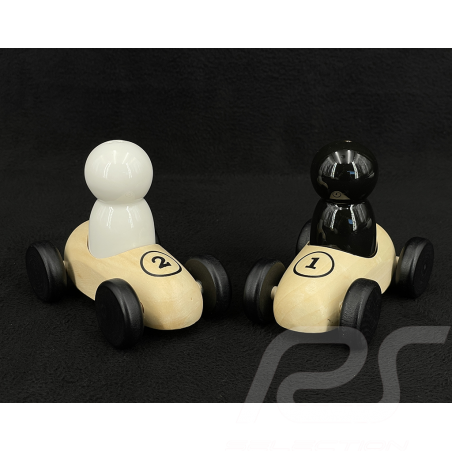 Salt and Pepper Set Racing Cars n° 1 and n°2 in Wood / Ceramic 27435