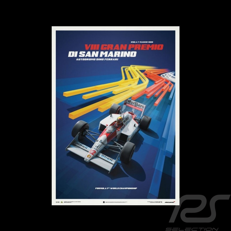 McLaren MP4/4 - Ayrton Senna - GP San Marino 1988 - Blau Poster McLaren MP4/4 - Ayrton Senna - GP San Marino 1988 - Blau Poster