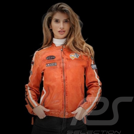 Gulf Lederjacke Dakota Super Sport Racing Team Classic driver Orange - Damen