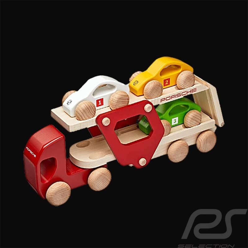 Porsche Camion de Course Porte-Voitures en bois Rouge avec 3 voitures WAP0400100NRTR