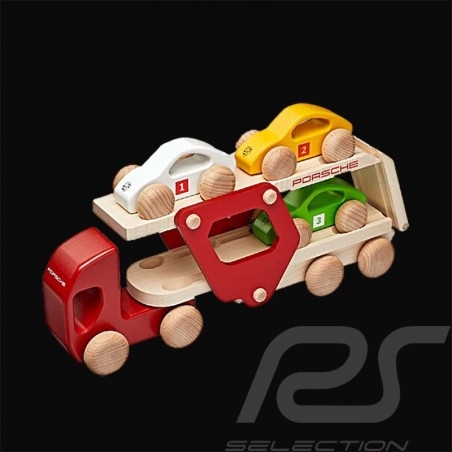 Porsche Camion de Course Porte-Voitures en bois Rouge avec 3 voitures WAP0400100NRTR