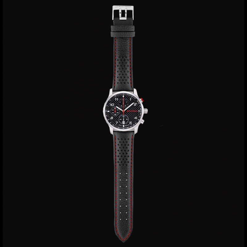 Audi Watch Sport Chronograph Black Perforated Leather - Red Stitching