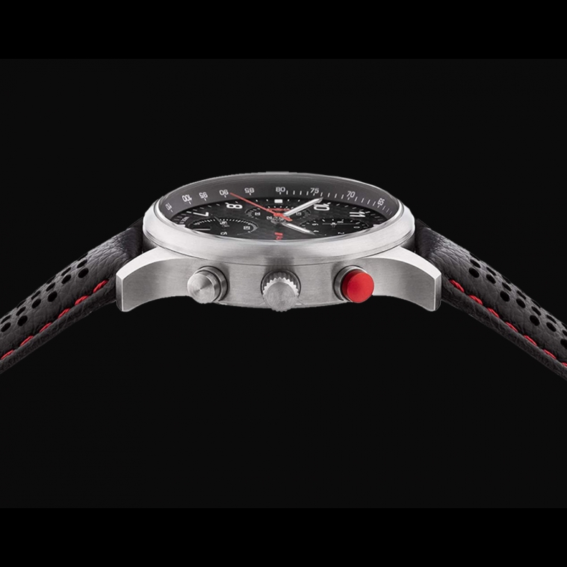 Audi Watch Sport Chronograph Black Perforated Leather - Red Stitching