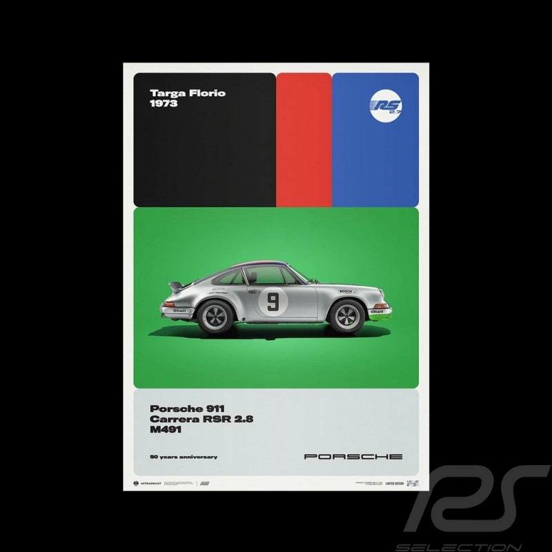 Poster Porsche 911 Carrera RS 2.7 Targa Florio 1973 - 50th Anniversary