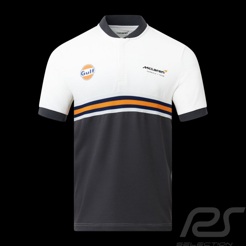 Polo Gulf McLaren F1 Team Norris Piastri Weiß / Schwarz / Orange TM3409 - Herren Polo Gulf McLaren F1 Team Norris Piastri Weiß / Schwarz / Orange TM3409 - Herren