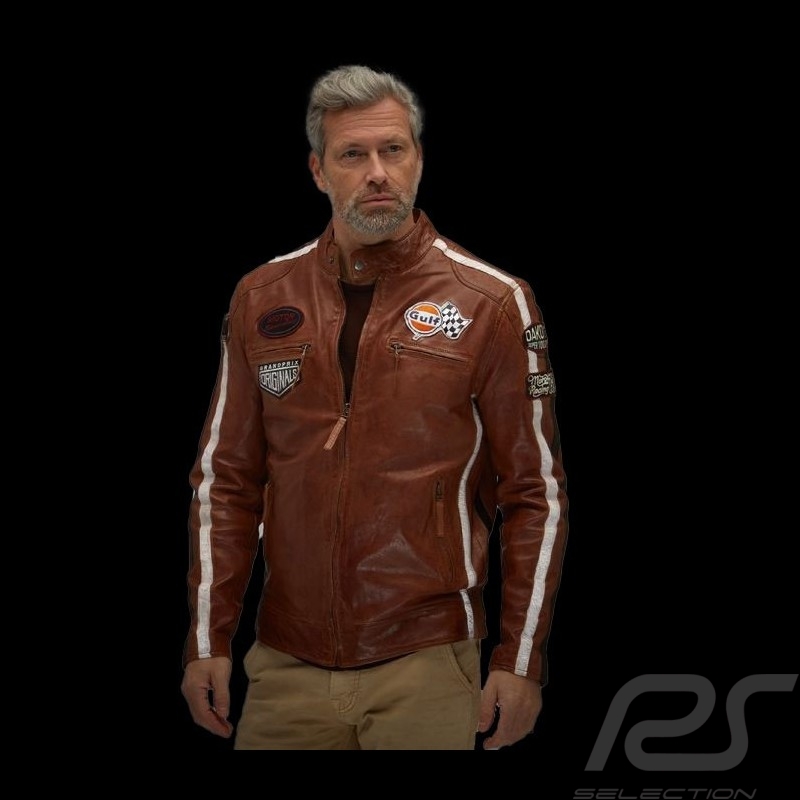 Gulf Lederjacke Racing Dakota Team Classic driver Cognac - Herren