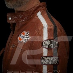 Gulf Leather Jacket Racing Dakota Team Classic driver Cognac - men