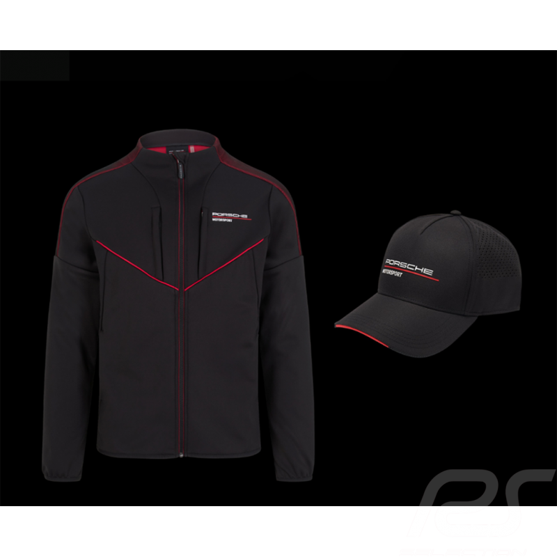Duo Porsche Jacke Motorsport 4 Softshell + Porsche Motorsport Kappe Perforierte Schwarz - Herren Duo Porsche Jacke Motorsport 4 Softshell + Porsche Motorsport Kappe Perforierte Schwarz - Herren