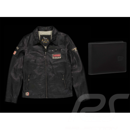 Duo Leather jacket Steve McQueen 24H Du Mans Lewis Black + Porsche wallet black leather crest WAP0300310K