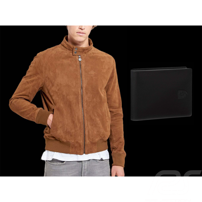 Duo Steve McQueen Jacke Wildleder Cognac Hero Seven + Porsche Geldbörse schwarze Leder Wappen WAP0300310K Duo Steve McQueen Jacke Wildleder Cognac Hero Seven + Porsche Geldbörse schwarze Leder Wappen WAP0300310K