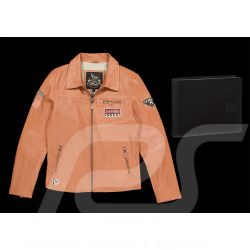 Duo Leather jacket Steve McQueen 24H Du Mans Lewis Havane + Porsche wallet black leather crest WAP0300310K
