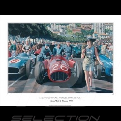 Affiche "Le Jour où Ascari plongea dans le port" GP Monaco 1955 dessin original de Benjamin Freudenthal