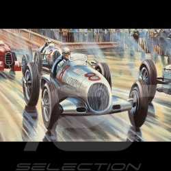 Poster "Silver Arrows" Caracciola Rosemeyer GP Monaco 1936 Originalzeichnung von Benjamin Freudenthal