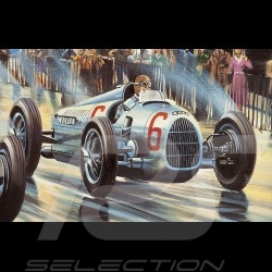 Affiche "Silver Arrows" Caracciola Rosemeyer GP Monaco 1936 dessin original de Benjamin Freudenthal