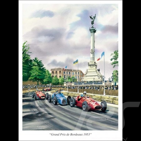 Affiche Grand Prix de Bordeaux 1953 Ascari Fangio dessin original de Benjamin Freudenthal