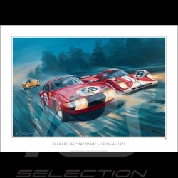 Poster Ferrari 365 Daytona 24h Le Mans 1971 original drawing by Benjamin Freudenthal