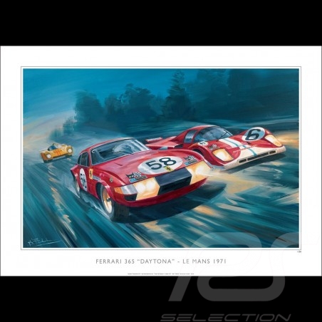 Poster Ferrari 365 Daytona 24h Le Mans 1971 original drawing by Benjamin Freudenthal