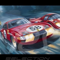 Affiche Ferrari 365 Daytona 24h Le Mans 1971 dessin original de Benjamin Freudenthal