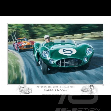 Poster Aston Martin DBR1 24h Le Mans 1959 Shelby Salvadori original drawing by Benjamin Freudenthal