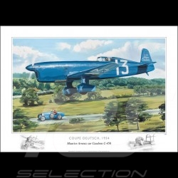 Affiche "Coupe Deutsch, Maurice Arnoux, Caudron C450" dessin original de Benjamin Freudenthal