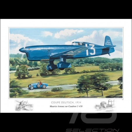 Affiche "Coupe Deutsch, Maurice Arnoux, Caudron C450" dessin original de Benjamin Freudenthal
