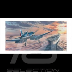 Affiche "Corsair F4U-7 en approche du Porte-Avion Arromanche" dessin original de Benjamin Freudenthal