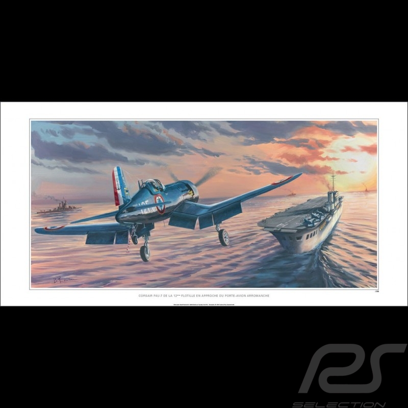 Affiche "Corsair F4U-7 en approche du Porte-Avion Arromanche" dessin original de Benjamin Freudenthal