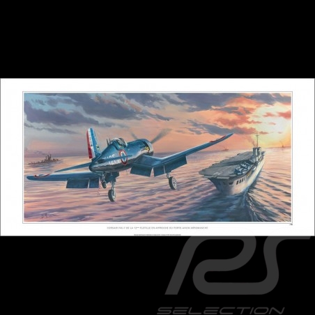 Affiche "Corsair F4U-7 en approche du Porte-Avion Arromanche" dessin original de Benjamin Freudenthal