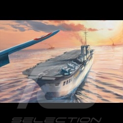 Poster "Corsair F4U-7 approaching the Arromanche aircraft carrier" original drawing by Benjamin Freudenthal